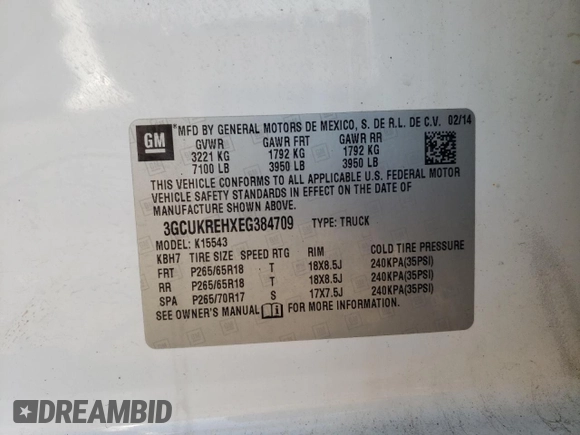 2014 Chevrolet Silverado 1500 LT with VIN 3GCUKREHXEG384709, listed as a Copart auction lot 53863605 with 109,537 mi miles and Salvage Title. Bid and sale history available at DreamBid. Image 12.