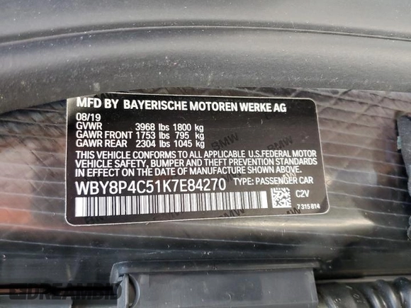 2019 BMW i3 with VIN WBY8P4C51K7E84270, listed as a Copart auction lot 77707224 with 15,584 mi miles and Salvage Title. Bid and sale history available at carsss.com. Image 13.
