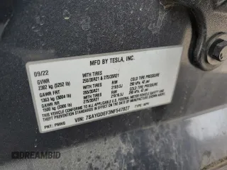 2022 Tesla Model Y Performance z VIN 7SAYGDEF3NF547827, wystawiony jako Copart lot #53151835 z przebiegiem 29 631 mil mil oraz Szkody całkowita. Historia ofert i sprzedaży dostępna na DreamBid. Obrazek 12.