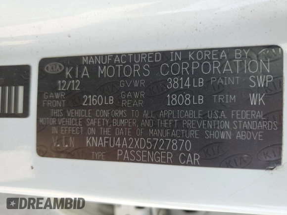 2013 Kia Forte EX with VIN KNAFU4A2XD5727870, listed as a Copart auction lot 68714814 with 119,984 mi miles and Salvage Title. Bid and sale history available at carsss.com. Image 12.