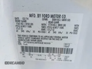 2014 Ford F-150 XL with VIN 1FTEW1CM7EKE10315, listed as a IAAI auction lot 41834859 with 238,500 mi miles and . Bid and sale history available at DreamBid. Image 9.