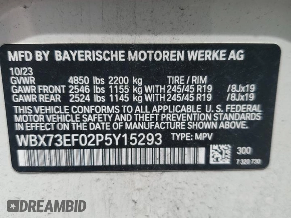 2023 BMW X1 xDrive28i z VIN WBX73EF02P5Y15293, wystawiony jako Copart lot #57629965 z przebiegiem 7 381 mil mil oraz Szkoda całkowita • Salvage title. Historia ofert i sprzedaży dostępna na DreamBid. Obrazek 13.