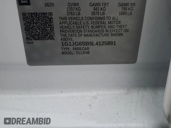 2020 Chevrolet Sonic LT with VIN 1G1JG6SB5L4125891, listed as a Copart auction lot 48792155 with 113,473 mi miles and Salvage Title. Bid and sale history available at DreamBid. Image 12.