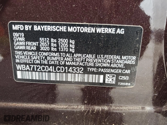 2020 BMW 7 Series 740i with VIN WBA7T2C04LCD14332, listed as a Copart auction lot 48348235 with 68,401 mi miles and Salvage title. Bid and sale history available at DreamBid. Image 14.