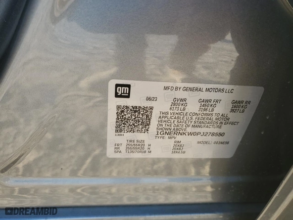 2023 Chevrolet Traverse High Country with VIN 1GNERNKW0PJ278550, listed as a Copart auction lot 80854254 with 16,108 mi miles and Salvage Title. Bid and sale history available at carsss.com. Image 13.