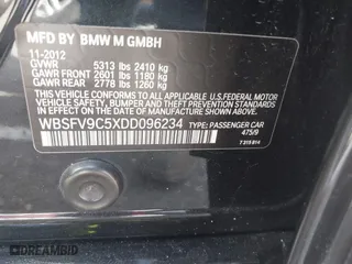 2013 BMW M5 with VIN WBSFV9C5XDD096234, listed as a IAAI auction lot 41498048 with 1 mi miles. Bid and sale history available at carsss.com. Image 9.