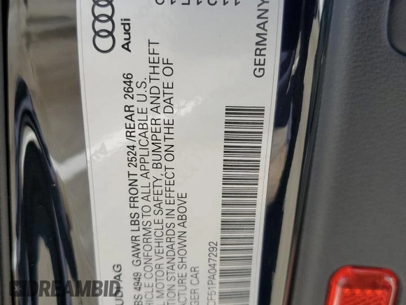 2023 Audi A5 Sportback Premium Plus with VIN WAUCBCF51PA047292, listed as a Copart auction lot 68124044 with 23,693 mi miles and Salvage Title. Bid and sale history available at carsss.com. Image 12.