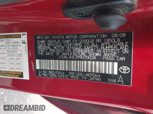 2009 Toyota Corolla z VIN JTDBL40E299070028, wystawiony jako IAAI lot #42684280 z przebiegiem 126 456 mil mil oraz . Historia ofert i sprzedaży dostępna na DreamBid. Obrazek 9.