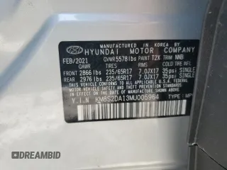 2021 Hyundai Santa Fe Hybrid Blue with VIN KM8S2DA13MU005964, listed as a Copart auction lot 60762283 with 10,314 mi miles and Non Repairable. Bid and sale history available at carsss.com. Image 12.