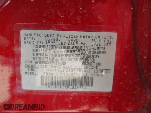 2023 Nissan Kicks SV with VIN 3N1CP5CVXPL514953, listed as a IAAI auction lot 42152057 with 7,909 mi miles and . Bid and sale history available at DreamBid. Image 9.