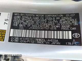 2007 Toyota Prius with VIN JTDKB20U677611878, listed as a IAAI auction lot 42233105 with 291,499 mi miles and . Bid and sale history available at DreamBid. Image 9.