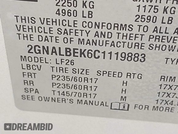 2012 Chevrolet Equinox LS with VIN 2GNALBEK6C1119883, listed as a IAAI auction lot 42148006 with 210,084 mi miles and . Bid and sale history available at DreamBid. Image 9.