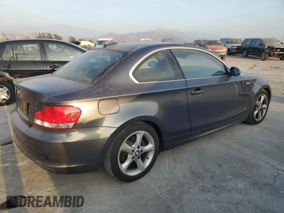 2008 BMW 1 Series 128i with VIN WBAUP93588VF47802, listed as a Copart auction lot 87091974 with 108,160 mi miles and Clean title. Bid and sale history available at DreamBid. Image 3.