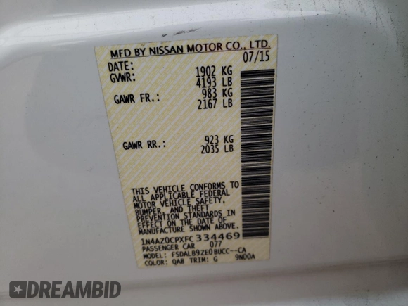 2015 Nissan LEAF SV with VIN 1N4AZ0CPXFC334469, listed as a Copart auction lot 69152122 with 26,547 mi miles. Bid and sale history available at carsss.com. Image 12.