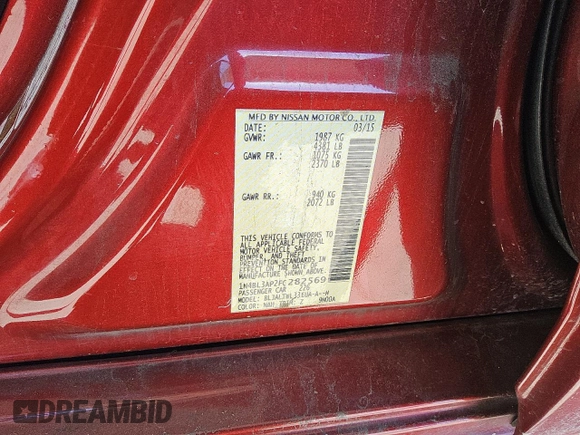 2015 Nissan Altima SL with VIN 1N4BL3AP2FC282569, listed as a Copart auction lot 47655255 with 108,724 mi miles and Clean Title. Bid and sale history available at carsss.com. Image 12.