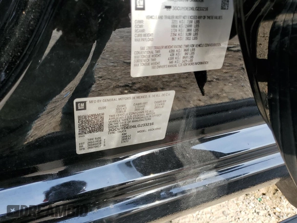 2020 Chevrolet Silverado 1500 LT with VIN 3GCUYDED6LG233216, listed as a Copart auction lot 51317015 with 65,111 mi miles and Salvage Title. Bid and sale history available at DreamBid. Image 13.