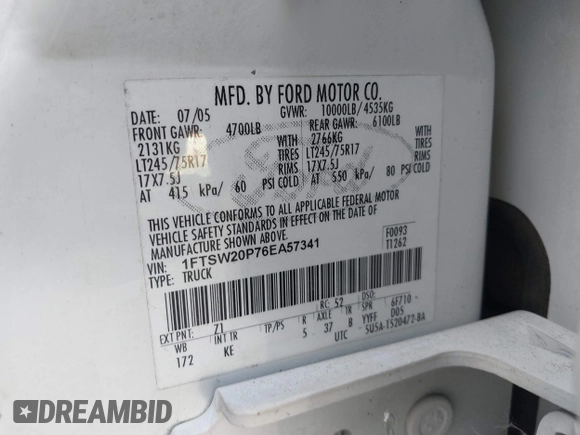 2006 Ford F-250 XL с VIN 1FTSW20P76EA57341, выставлен на аукционе IAAI как лот 42647536 с пробегом 143 242 миль миль и . История ставок и продаж доступна на DreamBid. Изображение 9.