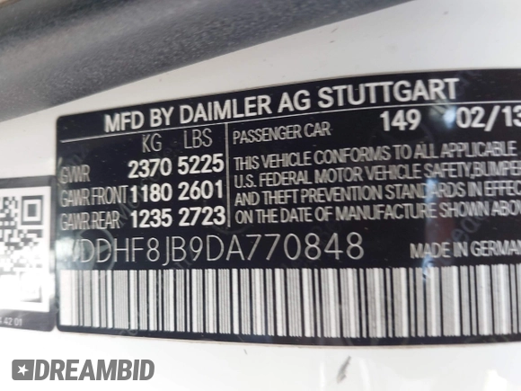 2013 Mercedes-Benz E 350 Luxury with VIN WDDHF8JB9DA770848, listed as a IAAI auction lot 42250178 with 105,889 mi miles and . Bid and sale history available at DreamBid. Image 9.