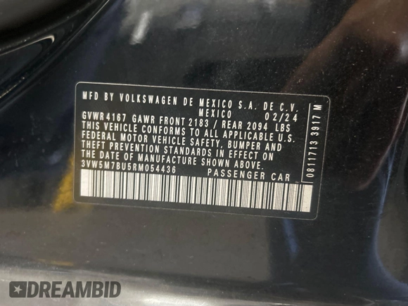 2024 Volkswagen Jetta S with VIN 3VW5M7BU5RM054436, listed as a IAAI auction lot 42766972 with 22,381 mi miles and . Bid and sale history available at DreamBid. Image 15.
