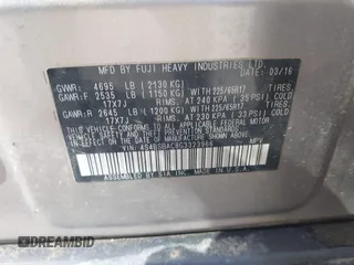 2016 Subaru Outback 2.5i with VIN 4S4BSBAC8G3323966, listed as a IAAI auction lot 41684006 with 112,747 mi miles and . Bid and sale history available at DreamBid. Image 9.