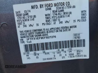 2014 Ford F-150 XL with VIN 1FTFX1EF9EFB27276, listed as a Copart auction lot 60633735 with 131,693 mi miles and Salvage title. Bid and sale history available at DreamBid. Image 13.