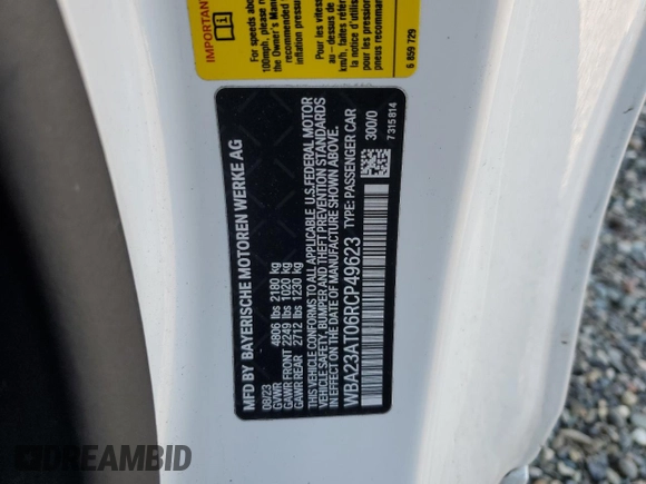 2024 BMW 4 Series 430i z VIN WBA23AT06RCP49623, wystawiony jako Copart lot #44068535 z przebiegiem 35 431 mil mil oraz Szkoda całkowita • Salvage title. Historia ofert i sprzedaży dostępna na DreamBid. Obrazek 12.