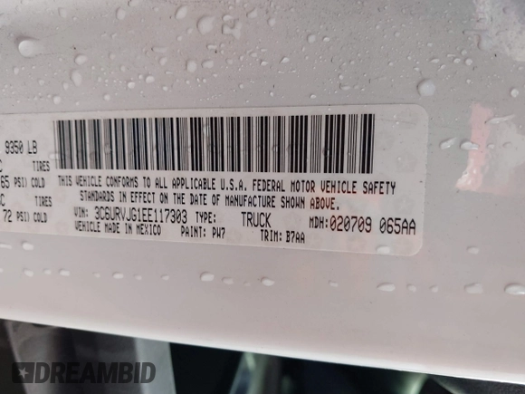 2014 Ram ProMaster Cargo with VIN 3C6URVJG1EE117303, listed as a IAAI auction lot 41498073 with 132,201 mi miles and . Bid and sale history available at DreamBid. Image 9.