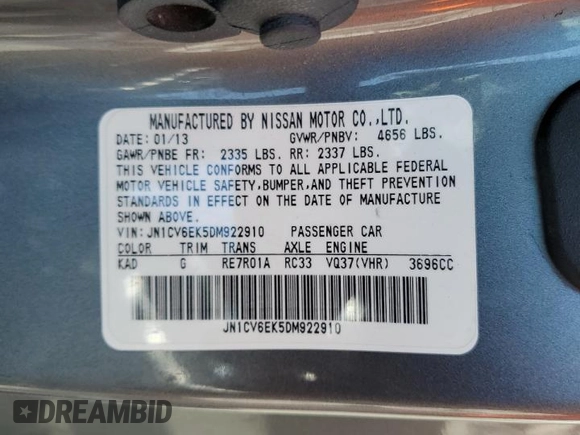 2013 Infiniti G37 IPL with VIN JN1CV6EK5DM922910, listed as a Copart auction lot 51541805 with 99,854 mi miles and Salvage Title. Bid and sale history available at carsss.com. Image 12.