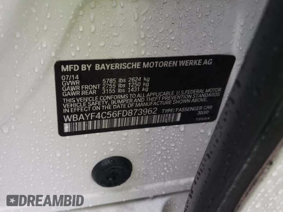 2015 BMW 7 Series 740Li xDrive with VIN WBAYF4C56FD873962, listed as a Copart auction lot 81547544 with 0 mi miles and Salvage Title. Bid and sale history available at carsss.com. Image 13.