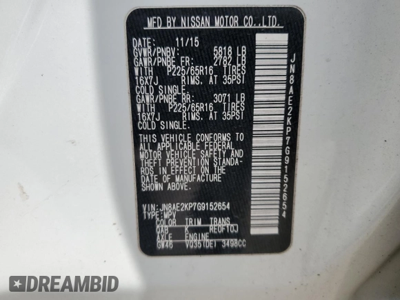 2016 Nissan Quest S z VIN JN8AE2KP7G9152654, wystawiony jako Copart lot #52936585 z przebiegiem 182 364 mil mil oraz Szkoda całkowita • Salvage title. Historia ofert i sprzedaży dostępna na DreamBid. Obrazek 16.