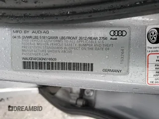 2016 Audi A6 Premium Plus with VIN WAUGFAFC8GN016509, listed as a Copart auction lot 52163905 with 136,724 mi miles and Salvage title. Bid and sale history available at DreamBid. Image 15.