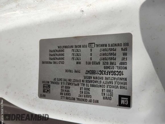 2012 Chevrolet Express Cargo with VIN 1GCSGAFX3C1188347, listed as a IAAI auction lot 42641433 with 186,234 mi miles and . Bid and sale history available at DreamBid. Image 1.