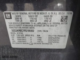 2015 Chevrolet Silverado 1500 LT with VIN 3GCUKREC7FG186062, listed as a IAAI auction lot 41558247 with NaN miles. Bid and sale history available at carsss.com. Image 9.
