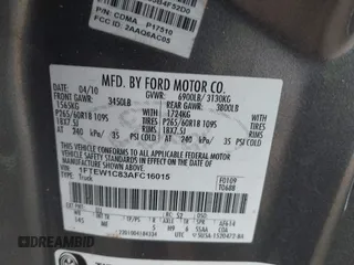 2010 Ford F-150 XL with VIN 1FTEW1C83AFC16015, listed as a IAAI auction lot 41332988 with Not Provided miles and . Bid and sale history available at DreamBid. Image 9.