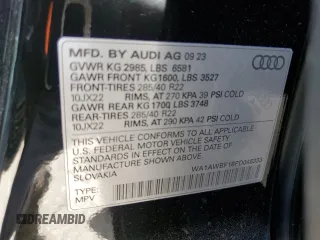 2023 Audi SQ8 Premium Plus z VIN WA1AWBF18PD046333, wystawiony jako Copart lot #81616984 z przebiegiem 19 033 mil mil oraz Szkoda całkowita • Salvage title. Historia ofert i sprzedaży dostępna na DreamBid. Obrazek 16.