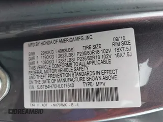 2017 Acura RDX Advance с VIN 5J8TB4H70HL017540, выставлен на аукционе IAAI как лот 42403692 с пробегом Не указан миль и . История ставок и продаж доступна на DreamBid. Изображение 9.