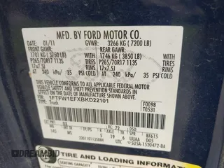 2011 Ford F-150 XL with VIN 1FTFW1EFXBKD22101, listed as a IAAI auction lot 42495355 with 195,883 mi miles and . Bid and sale history available at DreamBid. Image 9.
