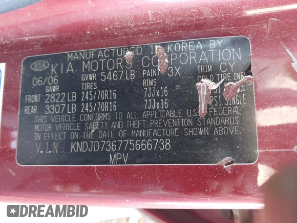2007 Kia Sorento LX z VIN KNDJD736775666738, wystawiony jako IAAI lot #42371168 z przebiegiem 161 799 mil mil oraz . Historia ofert i sprzedaży dostępna na DreamBid. Obrazek 9.