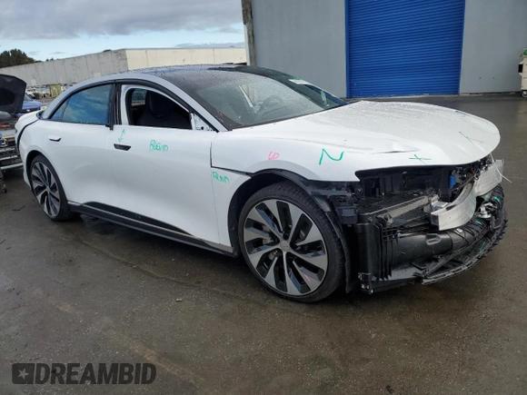 2022 Lucid Air Grand Touring with VIN 50EA1GBA8NA005976, listed as a Copart auction lot 44187195 with 1,302 mi miles and Salvage Title. Bid and sale history available at carsss.com. Image 4.