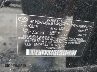 2019 Hyundai Sonata SE with VIN 5NPE24AF1KH776007, listed as a Copart auction lot 70625674 with 65,278 mi miles and Non Repairable. Bid and sale history available at DreamBid. Image 12.