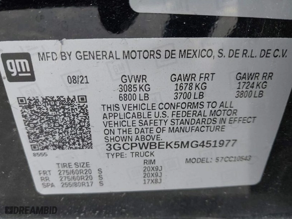 2021 Chevrolet Silverado 1500 Custom with VIN 3GCPWBEK5MG451977, listed as a IAAI auction lot 41874520 with 61,405 mi miles. Bid and sale history available at carsss.com. Image 9.