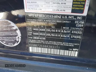 2008 Mercedes-Benz M 550 with VIN 4JGBB72E68A383111, listed as a IAAI auction lot 41639280 with 101,551 mi miles and . Bid and sale history available at carsss.com. Image 9.