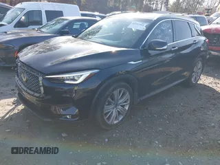 2021 Infiniti QX50 Essential with VIN 3PCAJ5CA9MF100592, listed as a IAAI auction lot 41513164 with 10,388 mi miles and . Bid and sale history available at DreamBid. Image 2.