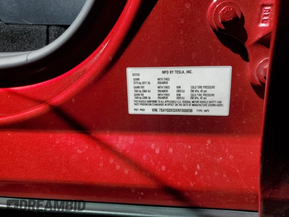 2024 Tesla Model Y с VIN 7SAYGDEDXRF008898, выставлен на аукционе Copart как лот 53741935 с пробегом 15 277 миль миль и Списание • Salvage title. История ставок и продаж доступна на DreamBid. Изображение 13.