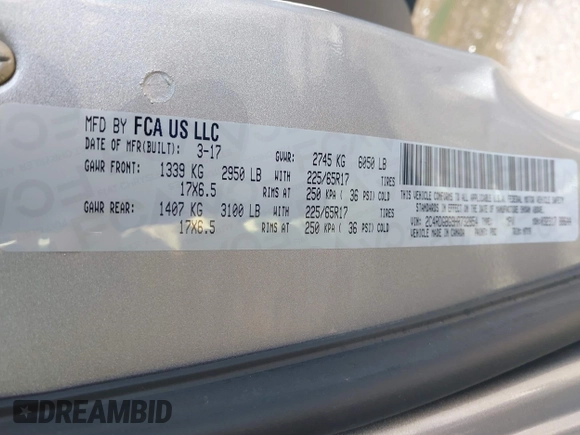 2017 Dodge Grand Caravan SE with VIN 2C4RDGBG9HR732854, listed as a IAAI auction lot 41980430 with 124,726 mi miles and . Bid and sale history available at DreamBid. Image 9.