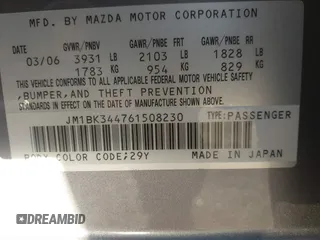 2006 Mazda 3 S Grand Touring with VIN JM1BK344761508230, listed as a IAAI auction lot 41870335 with 179,384 mi miles and . Bid and sale history available at DreamBid. Image 9.
