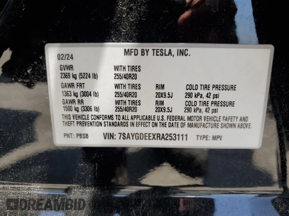 2024 Tesla Model Y Long Range with VIN 7SAYGDEEXRA253111, listed as a Copart auction lot 60929295 with 16,423 mi miles and Salvage title. Bid and sale history available at DreamBid. Image 14.