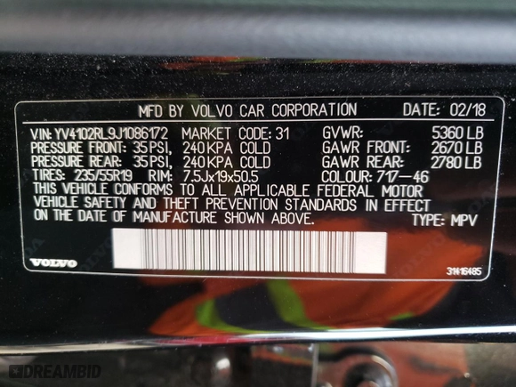 2018 Volvo XC60 Inscription with VIN YV4102RL9J1086172, listed as a Copart auction lot 68885162 with 96,375 mi miles. Bid and sale history available at carsss.com. Image 13.