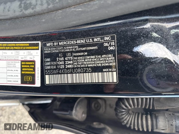 2015 Mercedes-Benz C 300 Luxury with VIN 55SWF4KB6FU080735, listed as a IAAI auction lot 41709744 with 122,005 mi miles and . Bid and sale history available at DreamBid. Image 9.