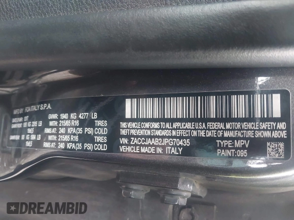 2018 Jeep Renegade Sport with VIN ZACCJAAB2JPG70435, listed as a IAAI auction lot 41040501 with 221,511 mi miles and . Bid and sale history available at DreamBid. Image 9.